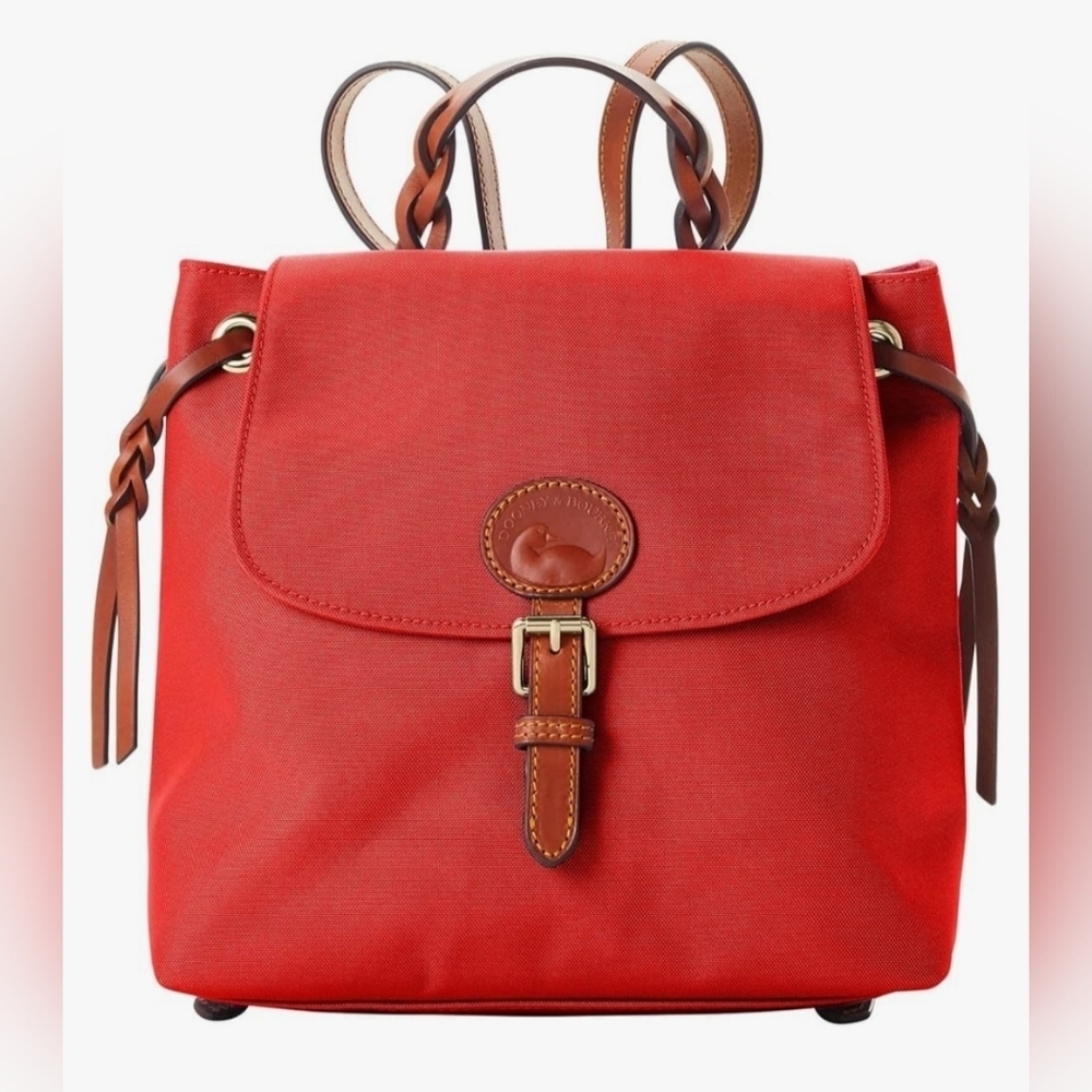 NWT Dooney & Bourke Handbag, Nylon Flap Backpack, Red, One Size